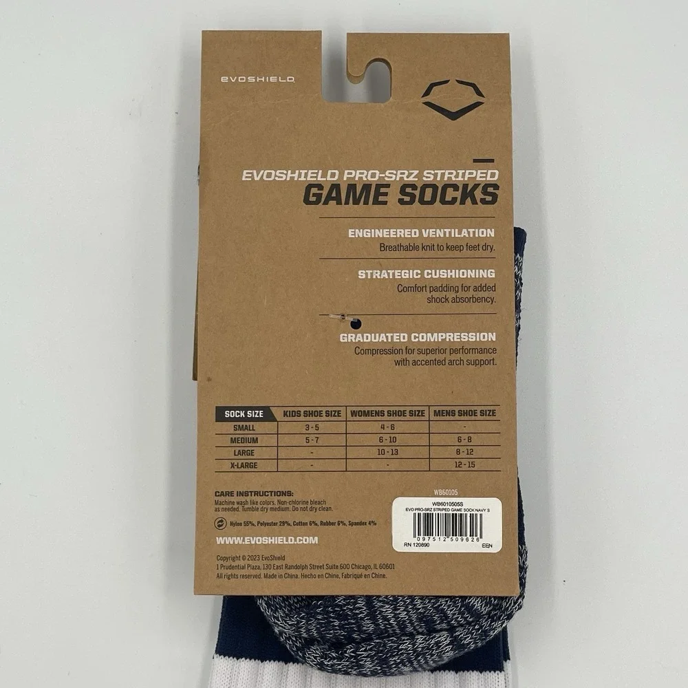 Evoshield PRO-SRZ Striped Baseball/Softball Game Socks Navy/White Size Small - Picture 4 of 5